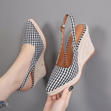 Hnzxzm Spring Summer Shoes Women High Heels Fashion Ladies Wedges Pointed toe Plaid Shoes Ladies Wedge Heel 11cm Big Size 42