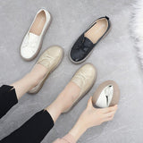 Hnzxzm Spring Autumn Shoes Women Loafers Genuine Leather Shoes Soft Comfortable Women Casual Shoes Black White A4349