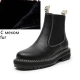 Women's Chelsea Boots Genuine Leather Autumn Winter Trend Thick-soled Women Ankle Boots All-match Marton Boots Ladies