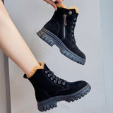 Hnzxzm 2022 Winter Shoes Women Suede Leather Boots Flat Non-slip Snow Boots Genuine Leather Warm Plush Women Ankle Botas Black A4848