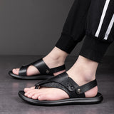 Hnzxzm Genuine Leather Summer Shoes Men Sandals Flip Flops Flat Mens Beach Sandals Male Summer Holiday Shoes Black Footwear A4484