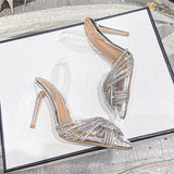 Hnzxzm European and American new high heels transparent pointed rhinestone fashion shoes