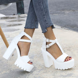 2022 Summer Women Sandals Sexy Waterproof Platform Cross Buckle Non-slip Thick Heel High Heel Sandals Nightclub Stage Shoes