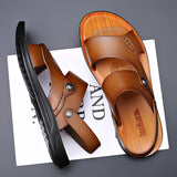 Hnzxzm New Summer Holiday Shoes Men Beach Sandals Flat Non-slip Soft Leather Mens Sandals Summer Male Footwear Black Yellow A4486