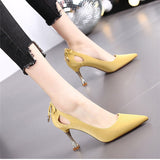 Hnzxzm Female Casual High Quality Pointed Toe Yellow Slip on Stiletto Heels for Office Women Party Black Heel Shoes Zapatos Dama