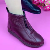 Winter Women Ankle Boots Fashion Warm Mother's Boots Flat-Bottom Comfortable Non Slip Front Zipper Closure Female Footwear