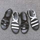 Summer Mens Sandals Leather Men Shoes Flat Beach Sandals Male Black White Shoes Soft Comfortable A1151