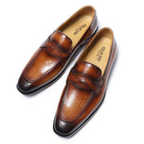 Hnzxzm British Style Fashion Vintage Brown Genuine Cow Leather Slip on Loafers Men Shoes Breathable Flats Daily Causal Shoes for Men