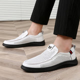 2022 Newly Men's Summer Loafers Shoes Genuine Leather Soft Man Casual Slip-on Cutout Shoes Cowhide Summer Loafers