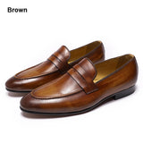 Size 6-13 Spring Autumn Mens Penny Loafers Genuine Leather Hand Painted Slip On Dress Shoes Men Wedding Casual Business Shoes