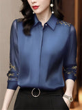 Hnzxzm Women Spring Autumn Style Chiffon Blouses Shirts Lady Embroidery Long Sleeve Turn-down Collar Lace Decor Blusas Tops DF0004