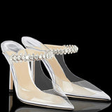 Hnzxzm European and American women's new pointed patent leather rhinestone half-drag high heels