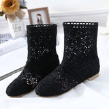 Summer Shoes Breathable Mesh Summer Boots Women Flat Heel Ankle Botas Womens Boots Fashion Cut-Outs Brand ZH262