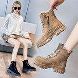 Hnzxzm 2022 Winter Shoes Women Suede Leather Boots Flat Non-slip Snow Boots Genuine Leather Warm Plush Women Ankle Botas Black A4848