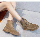 Hnzxzm 2022 Winter Shoes Women Suede Leather Boots Flat Non-slip Snow Boots Genuine Leather Warm Plush Women Ankle Botas Black A4848