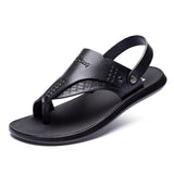 Hnzxzm Genuine Leather Summer Shoes Men Sandals Flip Flops Flat Mens Beach Sandals Male Summer Holiday Shoes Black Footwear A4484