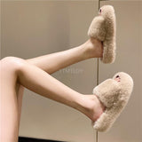 Hnzxzm Plus Size Women Fur Slippers Platform 2023 Indoor Non Slip Rubber Fashion Flat Ladies House Shoes Ytmtloy Zapatillas Mujer Casa