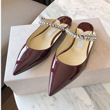 Hnzxzm European and American women's new pointed patent leather rhinestone half-drag high heels