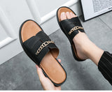 Hnzxzm Summer New Men's Slippers Flat Fashion Leather Slip-On Designer Shoes Casual Beach Slides Outdoor flip flop Big Size 48