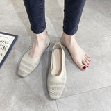 Hnzxzm Summer Footwear Fashion Ladies Shallow Mesh Flats Daily Work Single Slippers Pea Loafers Women's Square Toe Knitted Shoes