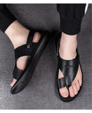 Hnzxzm Genuine Leather Summer Shoes Men Sandals Flip Flops Flat Mens Beach Sandals Male Summer Holiday Shoes Black Footwear A4484