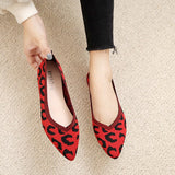 Summer New Weave Shallow Mouth Flats Single Shoes Women 2022 Knitted Soft Net Red Leopard Print Beanie Sleeve Cozy Loafers Pumps