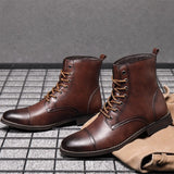 New Spring Autumn Fashion Brown Leather Men's High Boots Pointed Motorcycle Boots Men Outdoor Waterproof Ankle Boots Big Size 48