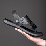 Hnzxzm Genuine Leather Summer Shoes Men Sandals Flip Flops Flat Mens Beach Sandals Male Summer Holiday Shoes Black Footwear A4484