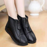 Winter Women Ankle Boots Fashion Warm Mother's Boots Flat-Bottom Comfortable Non Slip Front Zipper Closure Female Footwear