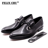 Mens Leather Loafers with Bow Tie Black Brown Casual Genuine Cow Leather Men Dress Shoes Slip On Wedding Party Formal Shoes