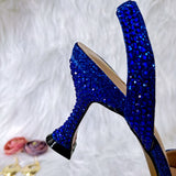 Hnzxzm Italian Fashion Design Royal Blue Glass Heel Pointed Ladies Shoes And Decorate With Crystals Dual-use Bags Wedding Party