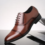 Hnzxzm Men Oxford Shoes Brown Black Square Toe Brogue Carving Lace Up Fashion Business Casual Wedding Daily Dress Shoes