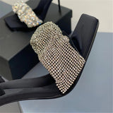 Hnzxzm European and American women's rhinestone high-heeled sandals square head and two-wear women's shoes