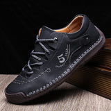 Hnzxzm Men Casual Sneakers Leather Outdoor Walking Shoes New Fashion Male Leisure Sewing Soft Driving Shoes Solid Colors Sneakers