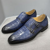 Big Size 12 Mens Monk Strap Dress Shoes Genuine Leather Luxury Crocodile Print Double Buckles Pointed Toe Wedding Shoes for Men