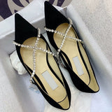 Hnzxzm 2022 spring and autumn new European and beautiful women's flat shoes cross rhinestone chain pointed shoes