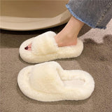 Hnzxzm Plus Size Women Fur Slippers Platform 2023 Indoor Non Slip Rubber Fashion Flat Ladies House Shoes Ytmtloy Zapatillas Mujer Casa