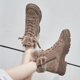 2022 Winter Shoes Women Snow Boots Thick Sole Warm Plush Cold Winter Shoes Genuine Leather Suede Women Ankle Boots A4112
