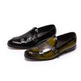 Autumn Fashion Patent Leather Mens Loafers Wedding Party Dress Shoes Black Green Monk Strap Casual Business Men Slip On Shoes