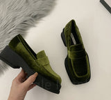 Hnzxzm Chunky Platform Suede Casual Women Shoes Winter Autumn Loafers Square Toe Designer Shoes Fad Punk Dress Mujer Zapatillas