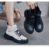 Hnzxzm Autumn Early Winter Shoes Women Boots Genuine Leather Brand Ladies Ankle Boots Thick Sole Non-slip Black White Shoes A4840