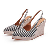 Hnzxzm Spring Summer Shoes Women High Heels Fashion Ladies Wedges Pointed toe Plaid Shoes Ladies Wedge Heel 11cm Big Size 42