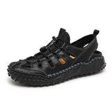 Hnzxzm New Summer Holiday Beach Shoes Mens Sandals Flat Non-slip Brand Male Sandals Fashion Cool Young Man Mesh Shoes Black A4701