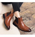 Hnzxzm New Brown Chelsea Boots for Men Black Business Handmade Men's Short Boots Round Toe Slip-On Ankle Boots Free Shipping