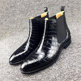 Hnzxzm Men Classic Chelsea Boots PU Crocodile Pattern Square Toe Wear Fashion Versatile Business Casual Street Party Daily Dress Shoes
