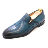 Hnzxzm Italian Style Hand Painted Letter Men Shoes Genuine Cow Leather High Quality Formal Dress Shoes Loafers Business Wedding Shoes