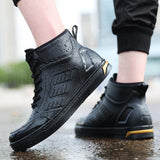 Hnzxzm New Waterproof Shoes Men Black High Top Ankle Boots for Rain Casual Flat Rainboots for Men Fashion Rubber Rain Boots Size 39-44