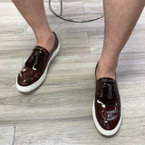 Hnzxzm Genuine Patent Leather Casual Men Shoes Smooth Soft Sole Brand Tassel Shoes European Fashion Sport Sneakers 2022 New Arrival