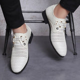 Summer New Leather Men's Business Formal Shoes Hollow Out Soft Men's Oxfords Shoes Slip on Mens Flat Dress Shoes