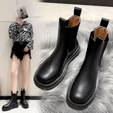 Hnzxzm Chelsea Boots Chunky Boots Women Winter Shoes PU Leather Plush Ankle Boots Black Female Autumn Fashion Platform Booties